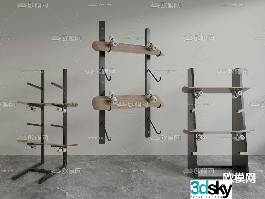 Modern skateboard wall mount 3d model