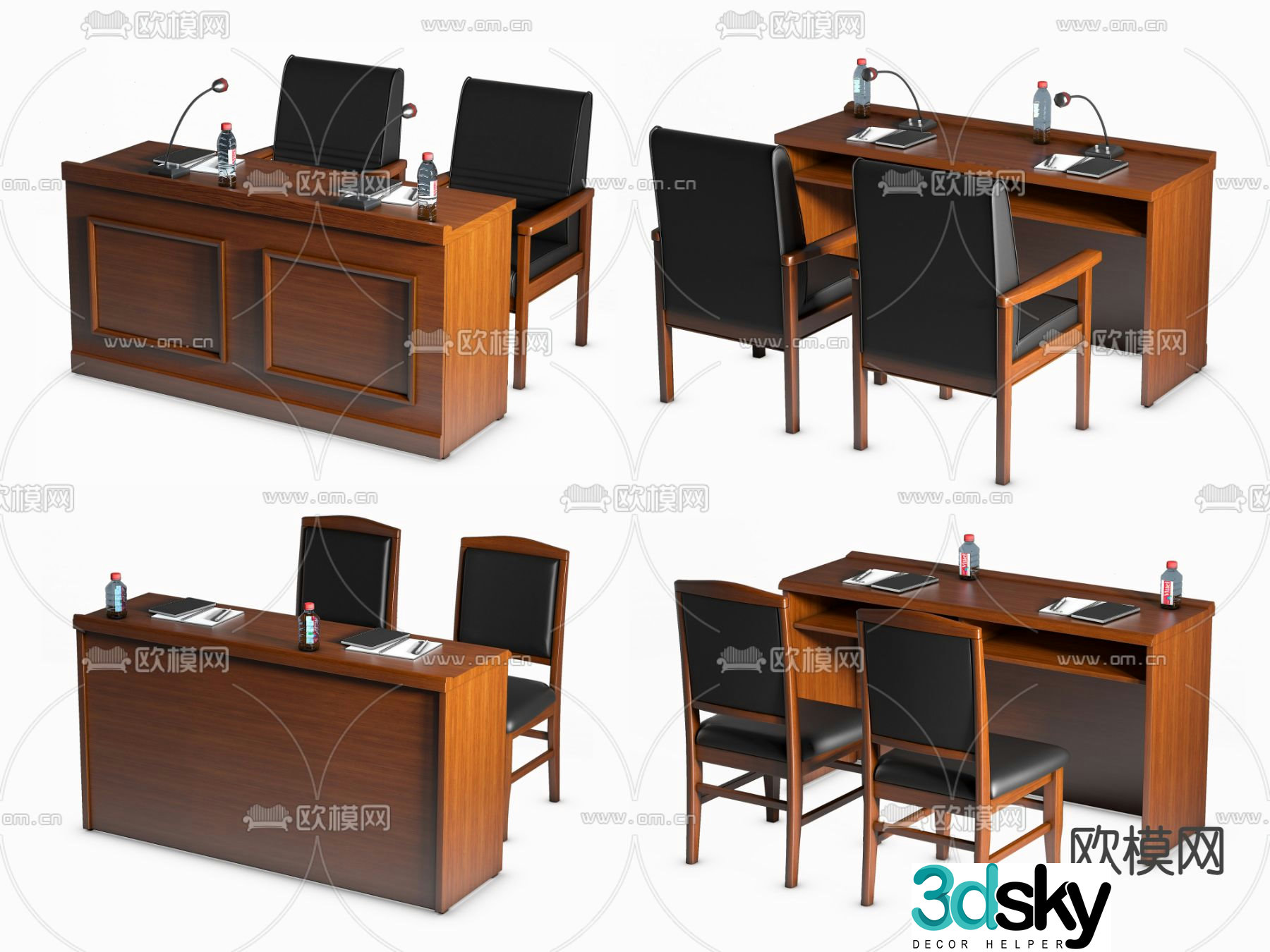 New Chinese style office desks and chairs rostrum tables and chairs 3D model