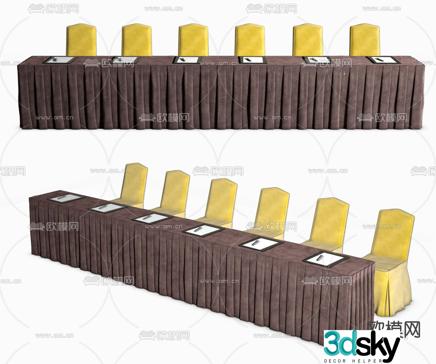 Pleated cloth conference table welcome table rostrum 3D model