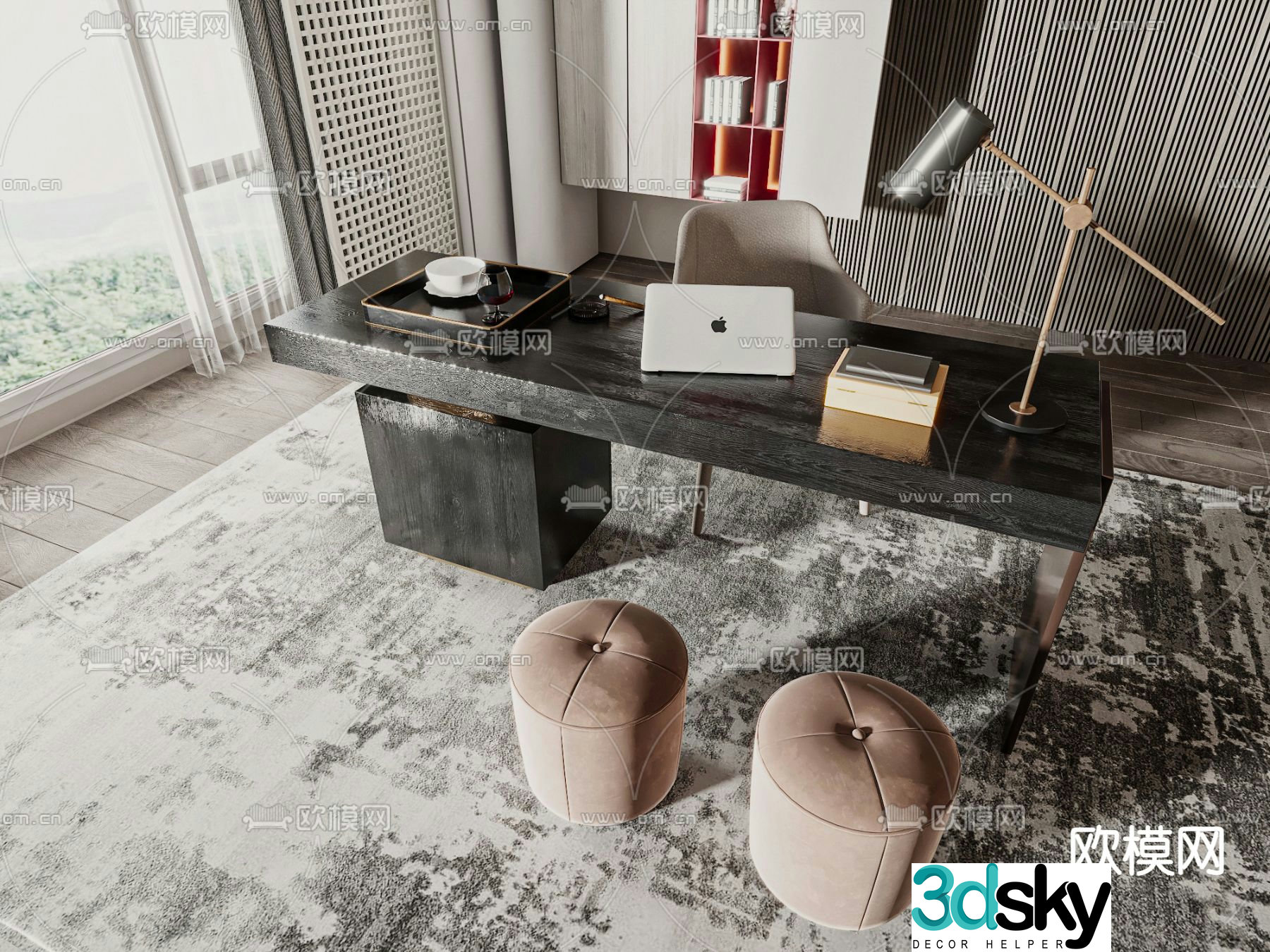 Modern office desk and chair 3d model
