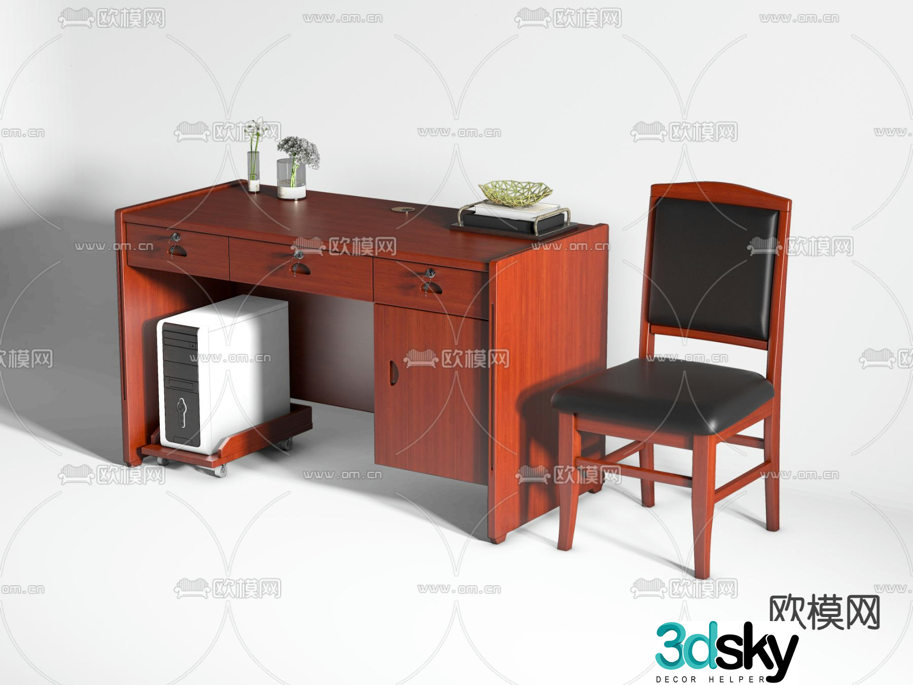 New Chinese style office desk and chair desk 3d model