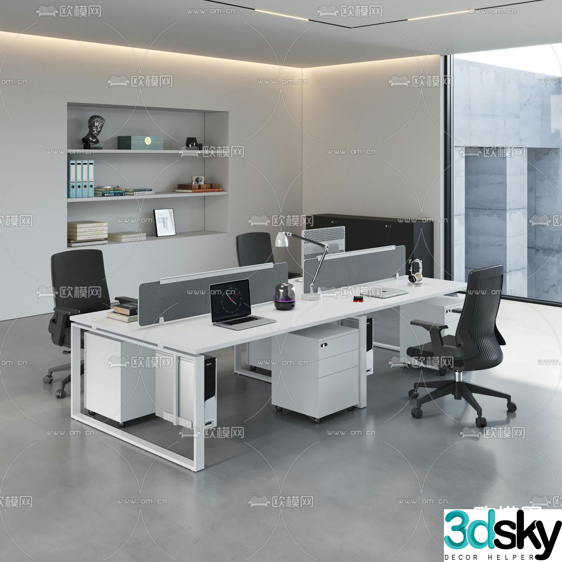 Screen card space office desk and chair 3d model