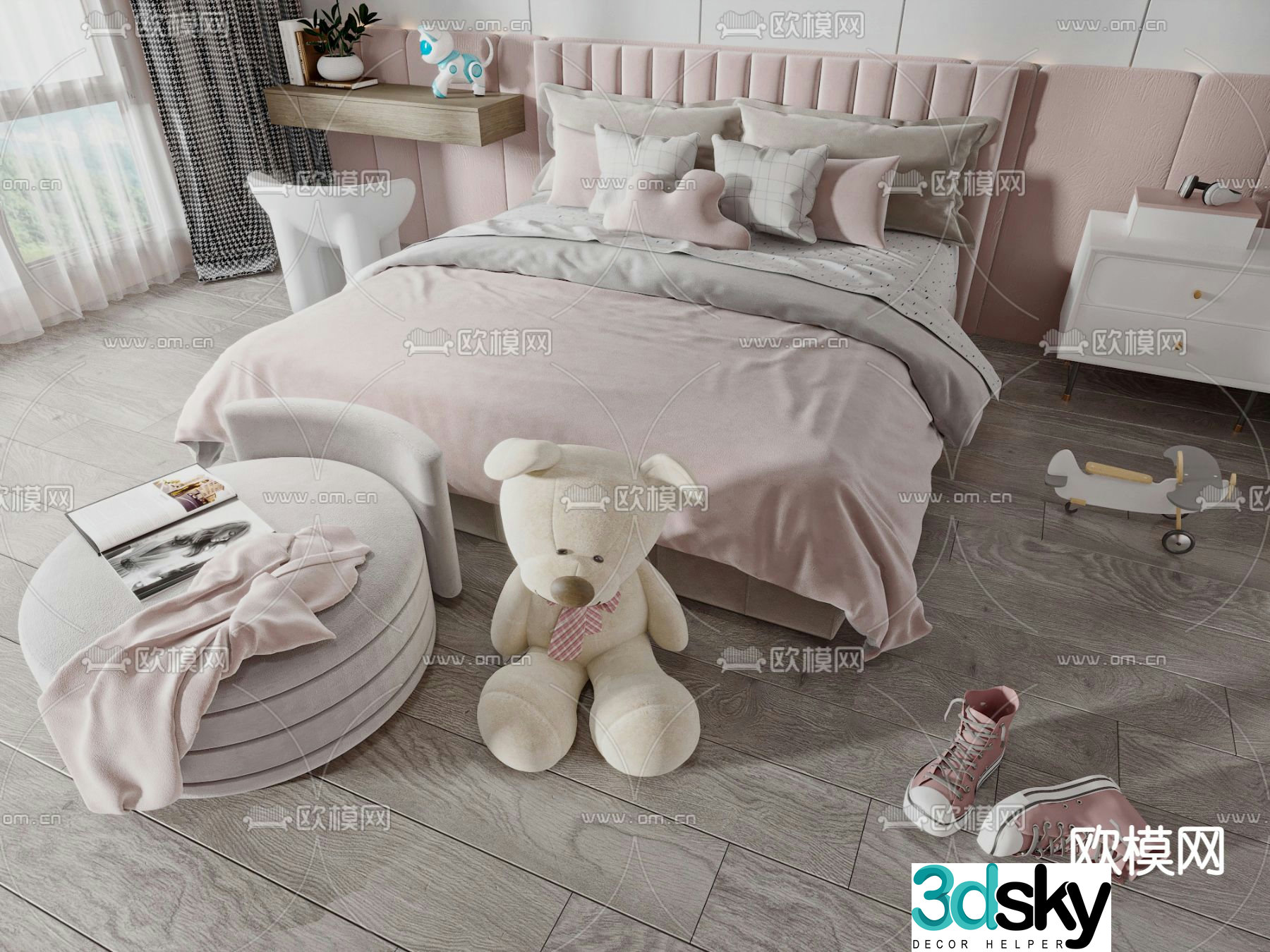 Cream style children’s bed 3d model