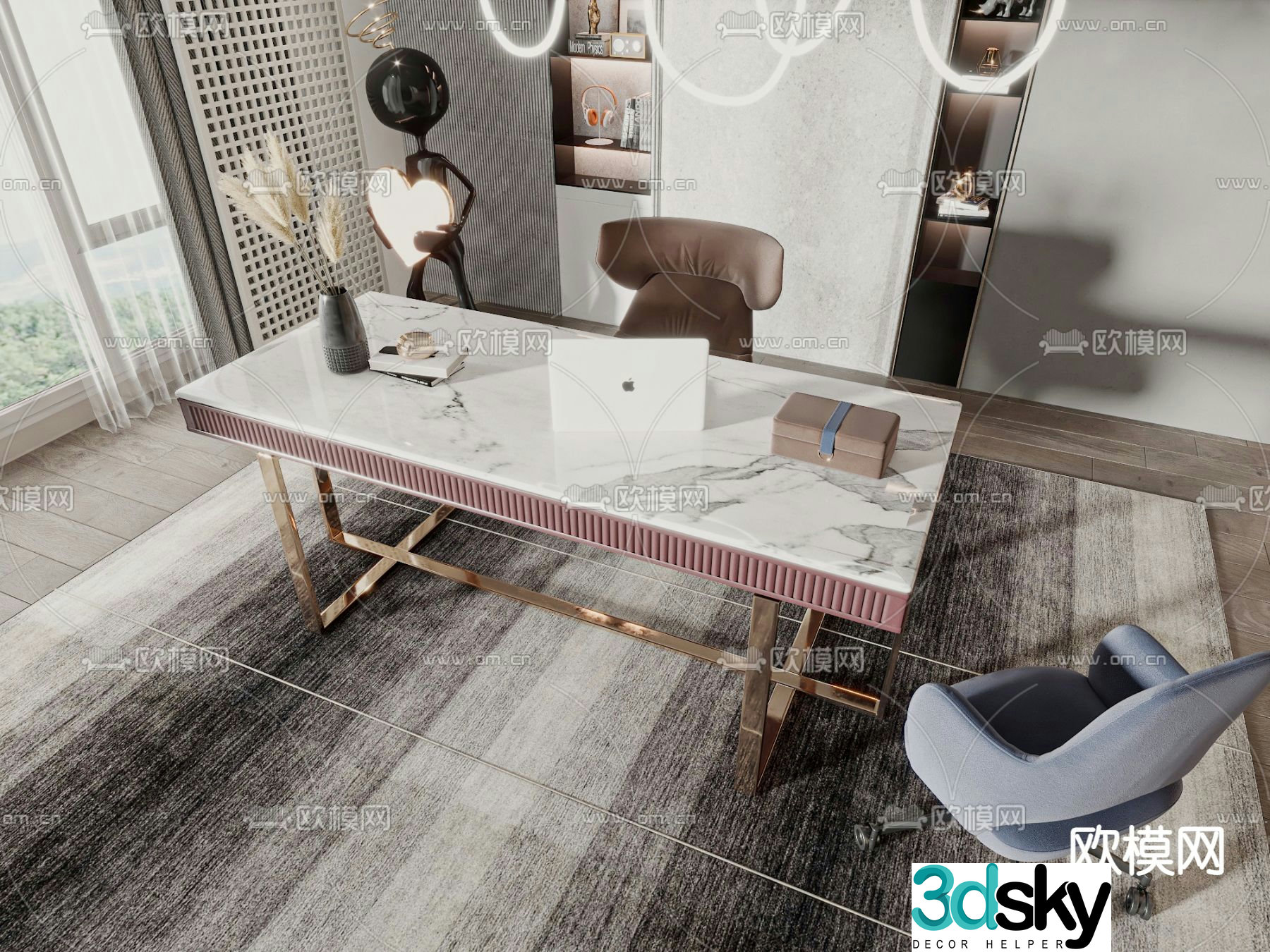 Light luxury office desk and chair 3D model