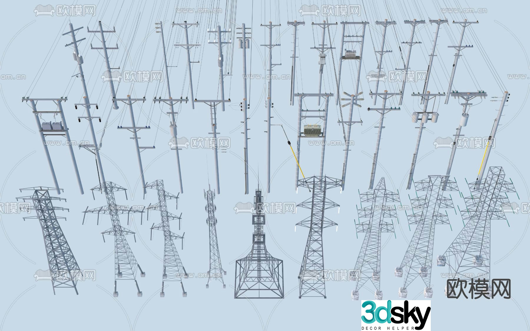 Telephone pole, high-voltage line, high-voltage electricity tower, signal tower 3D model