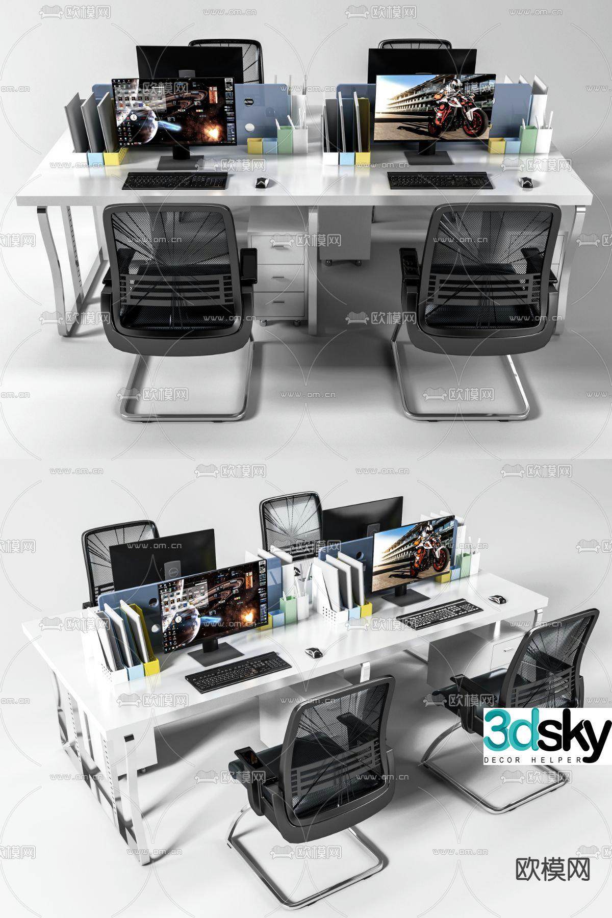 Card station office desk and chair 3D model of workstation desk