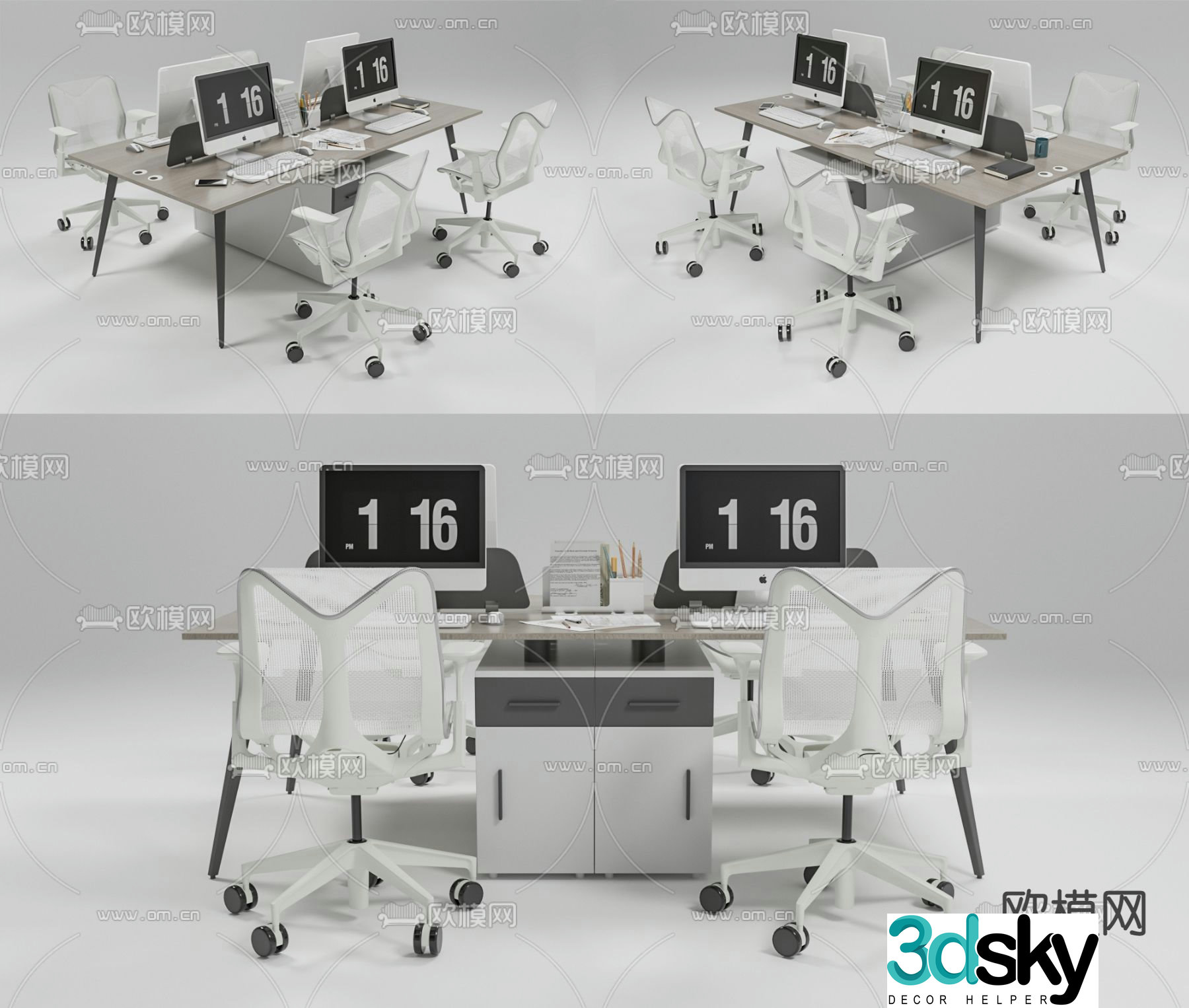 Office desk and chair screen card 3d model