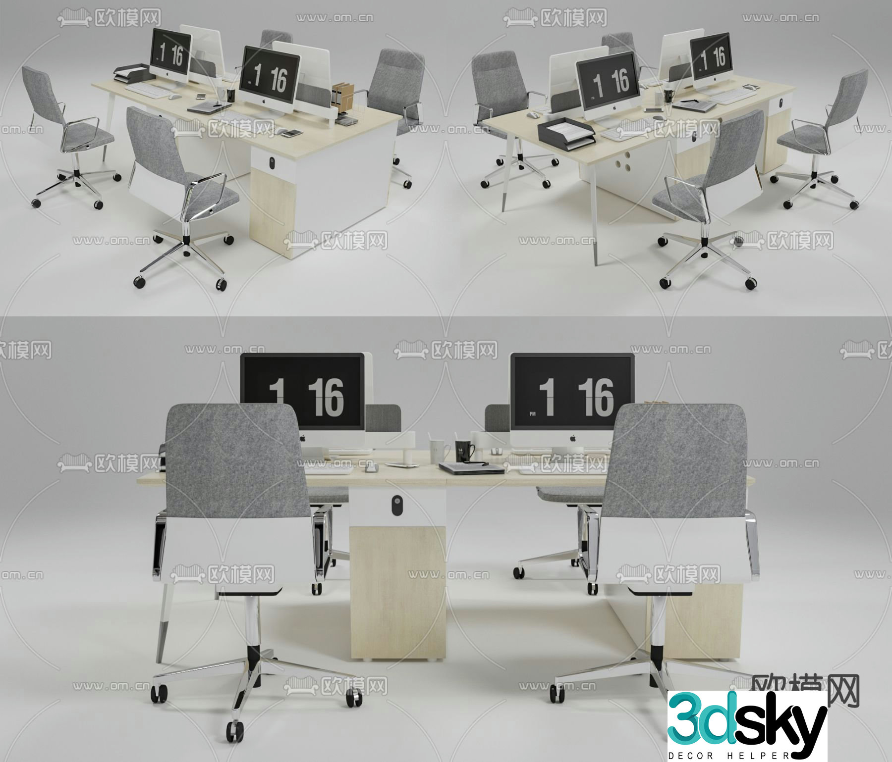 Office desk and chair screen card 3d model