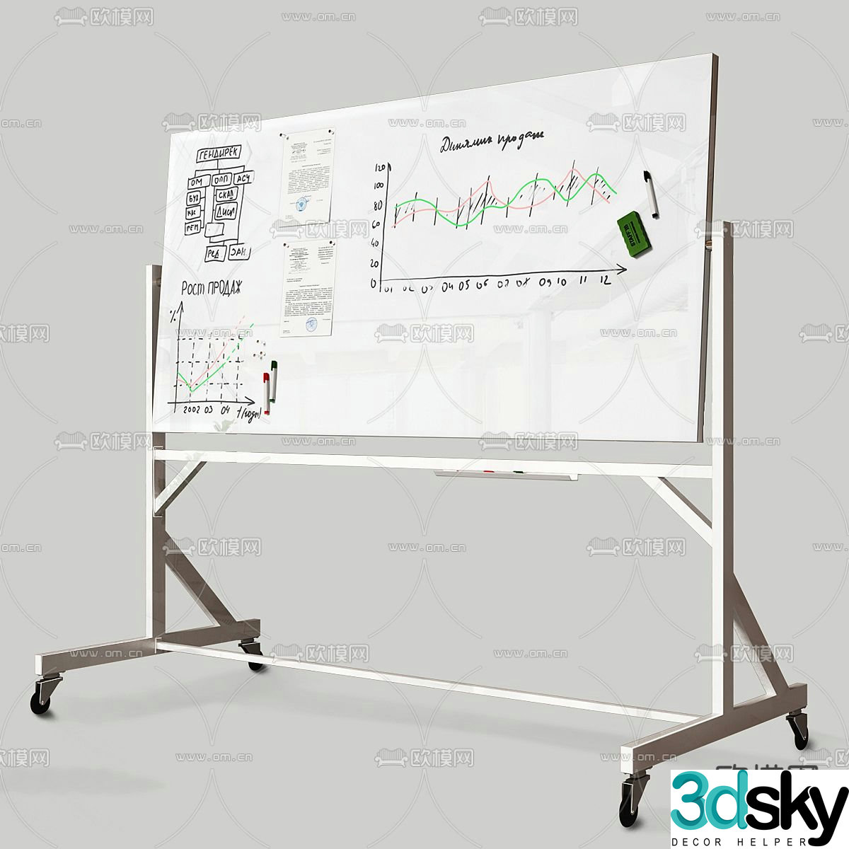 Office whiteboard mobile whiteboard 3d model