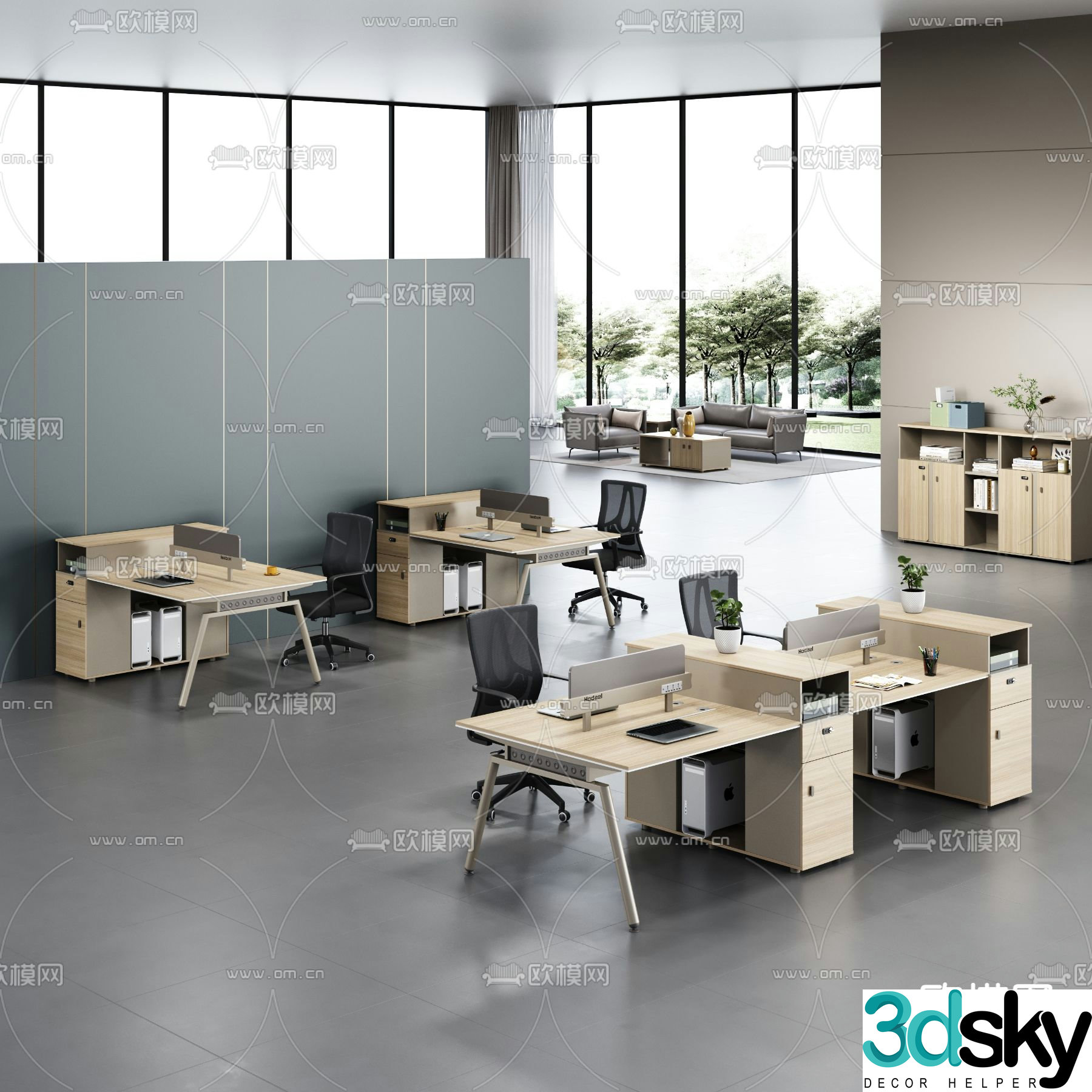 Screen deck office desk and chair 3d model
