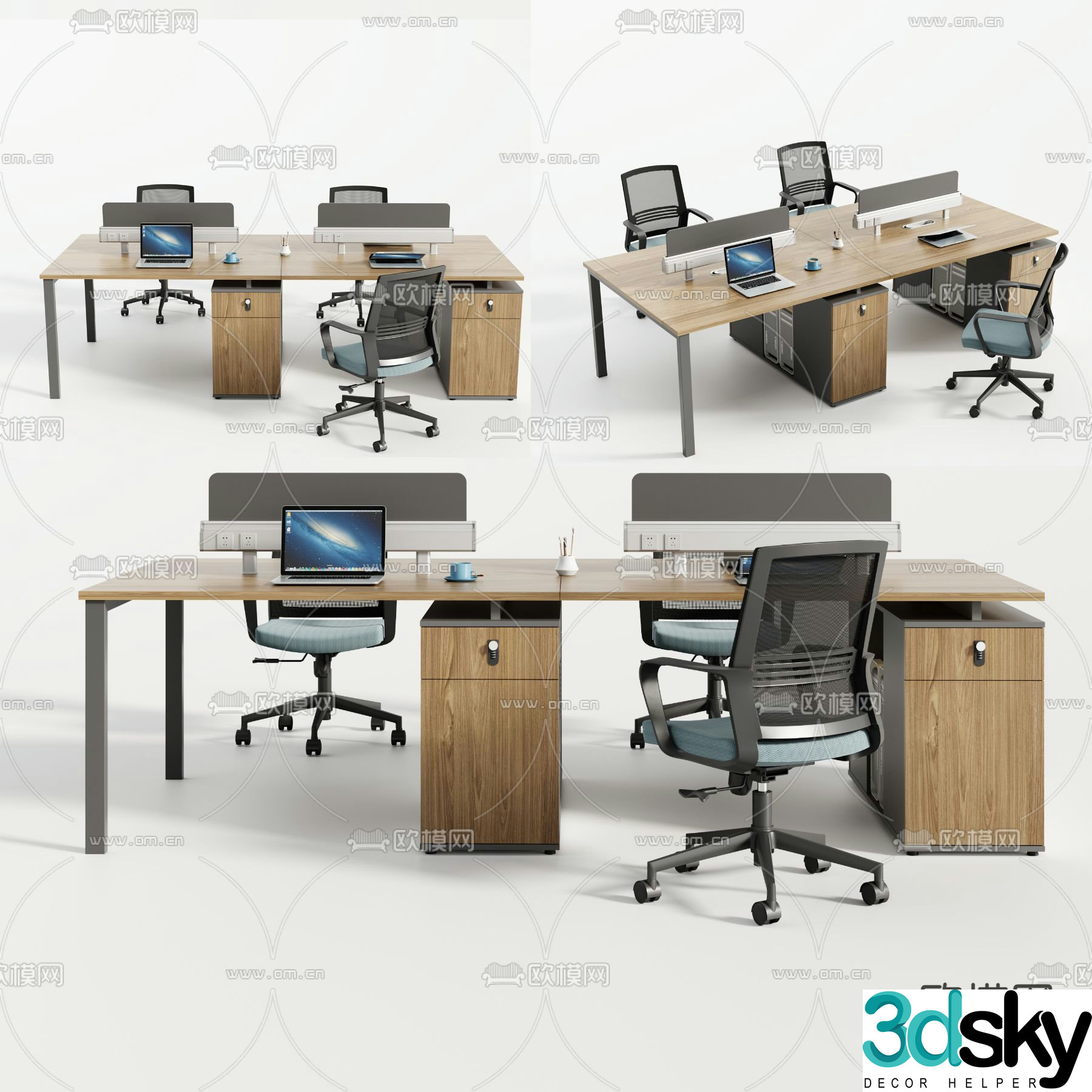 Screen deck office desk and chair 3d model