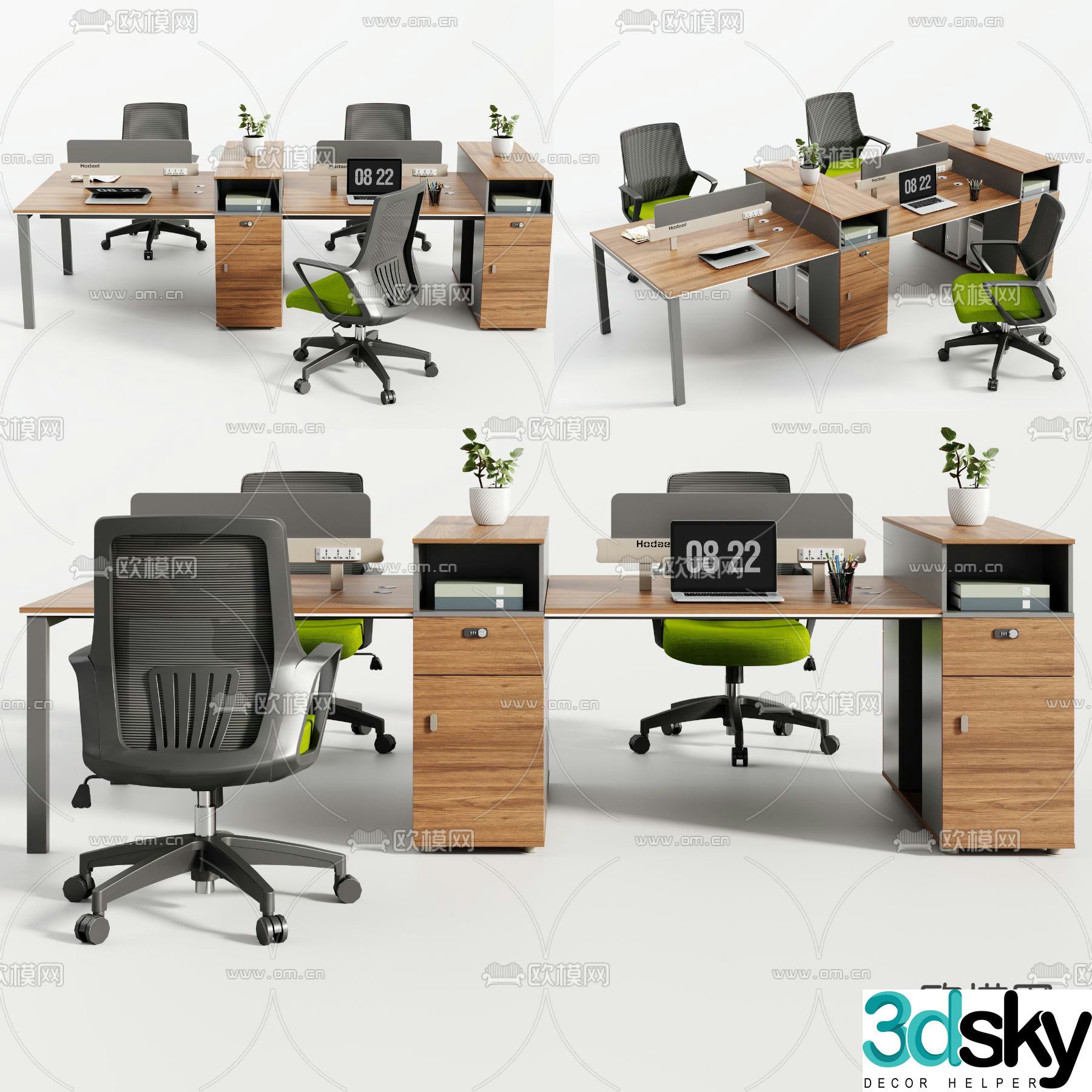 Screen deck office desk and chair 3d model