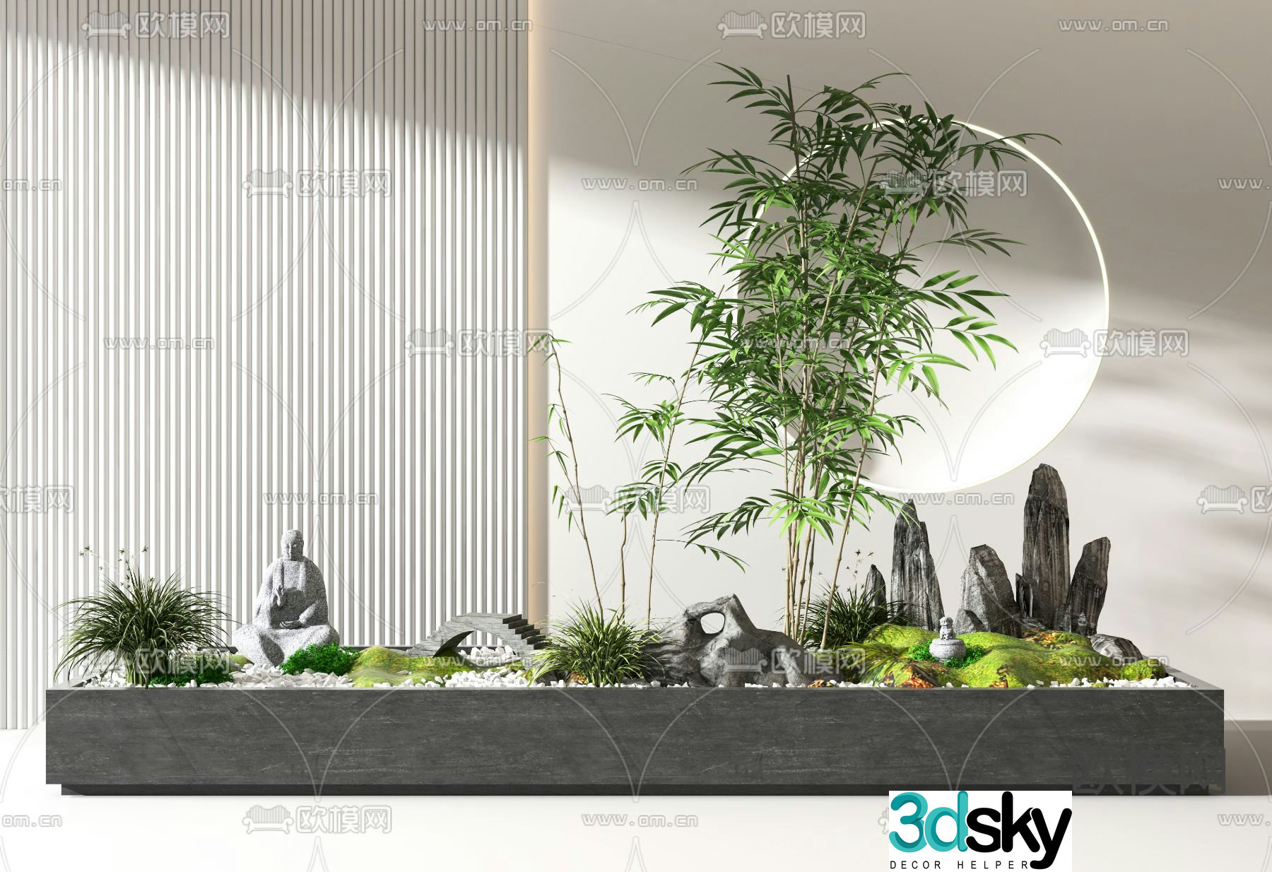 New Chinese style bamboo fake stone landscape sketch 3D model