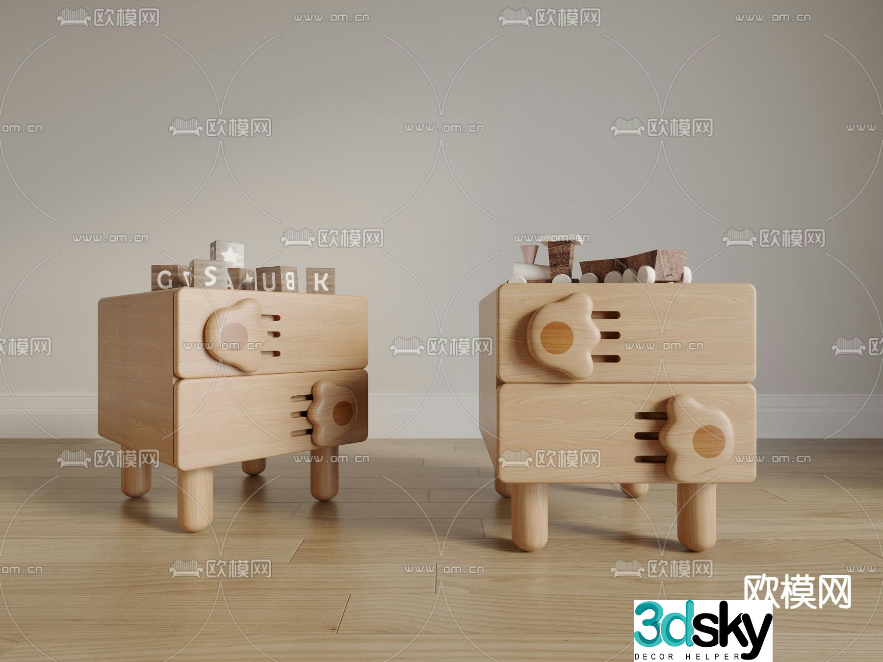 Cat’s claw side cabinet children’s storage cabinet 3d model