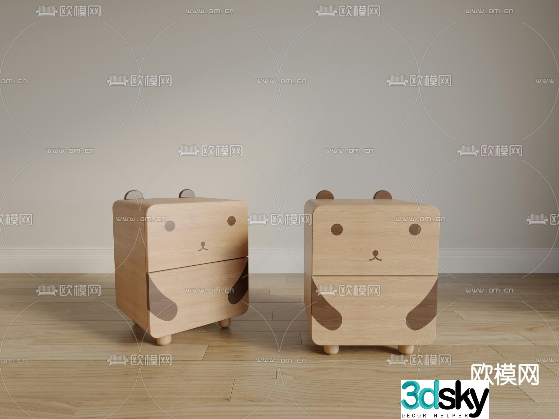 Cute Bear Side Cabinet Children’s Storage Cabinet 3D Model