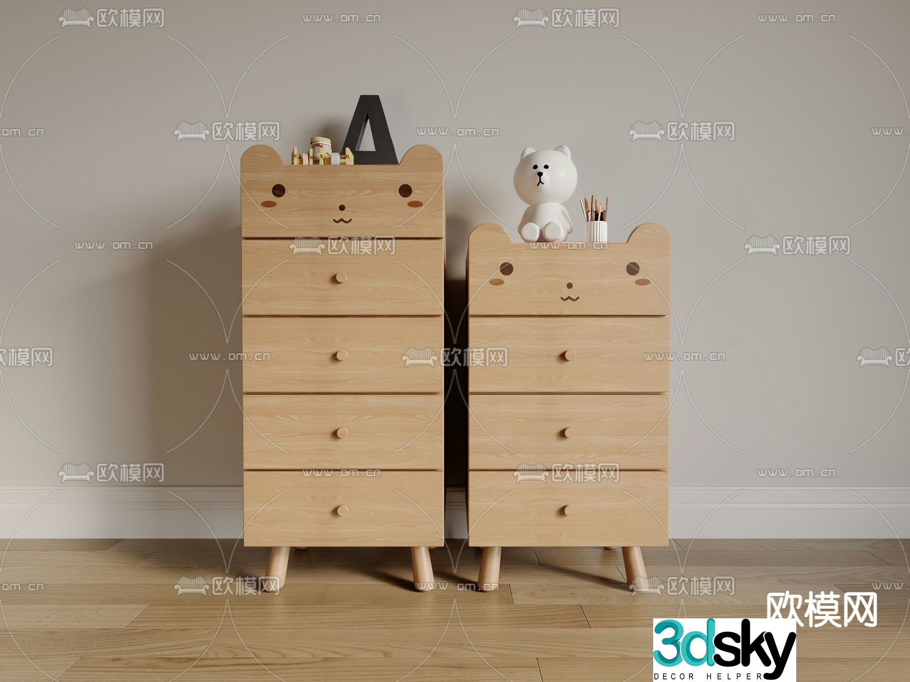 Cartoon cute bear side cabinet children’s storage cabinet 3D model