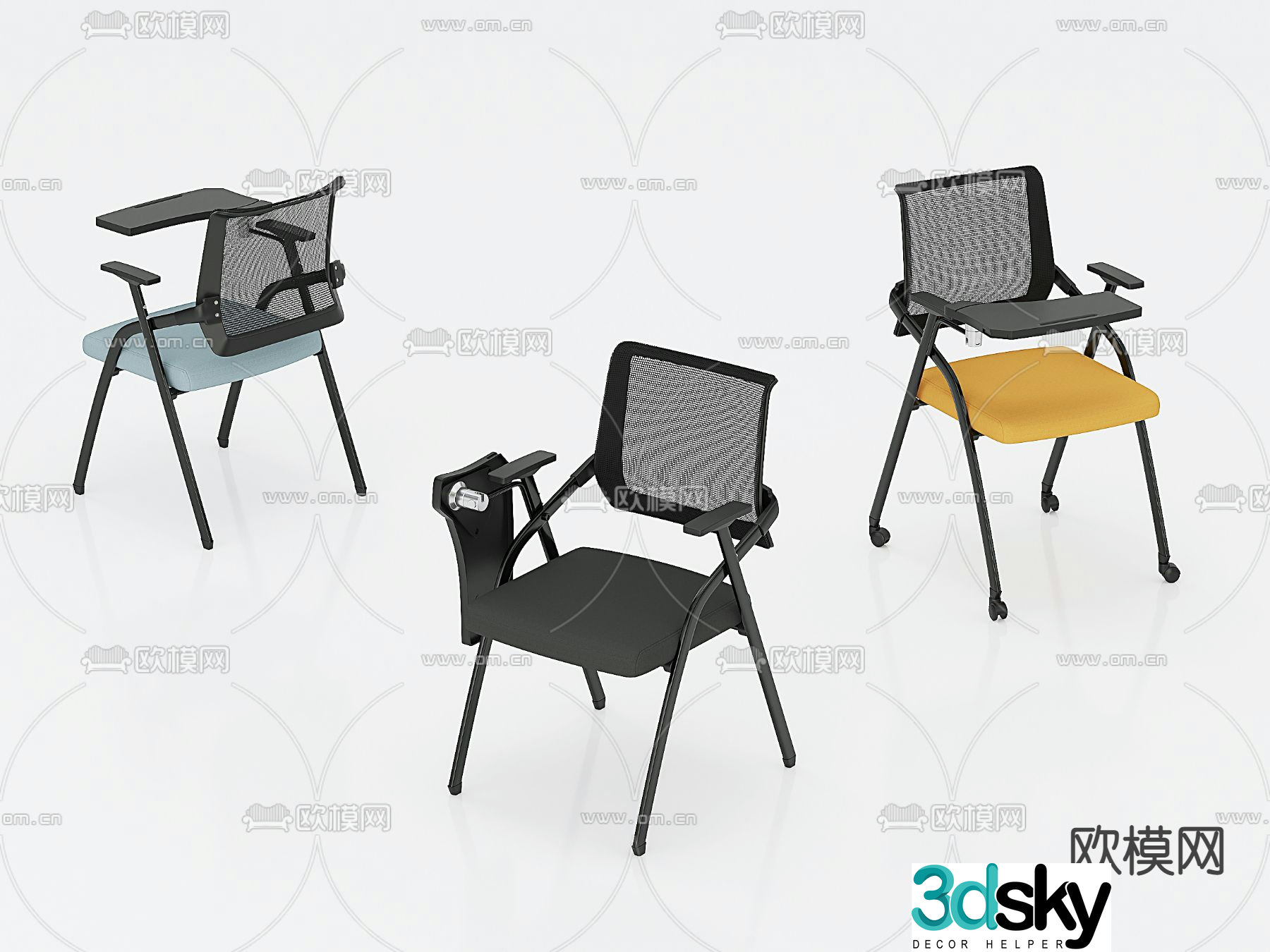 Office chair training table and chair staff chair sliding wheelchair 3D model