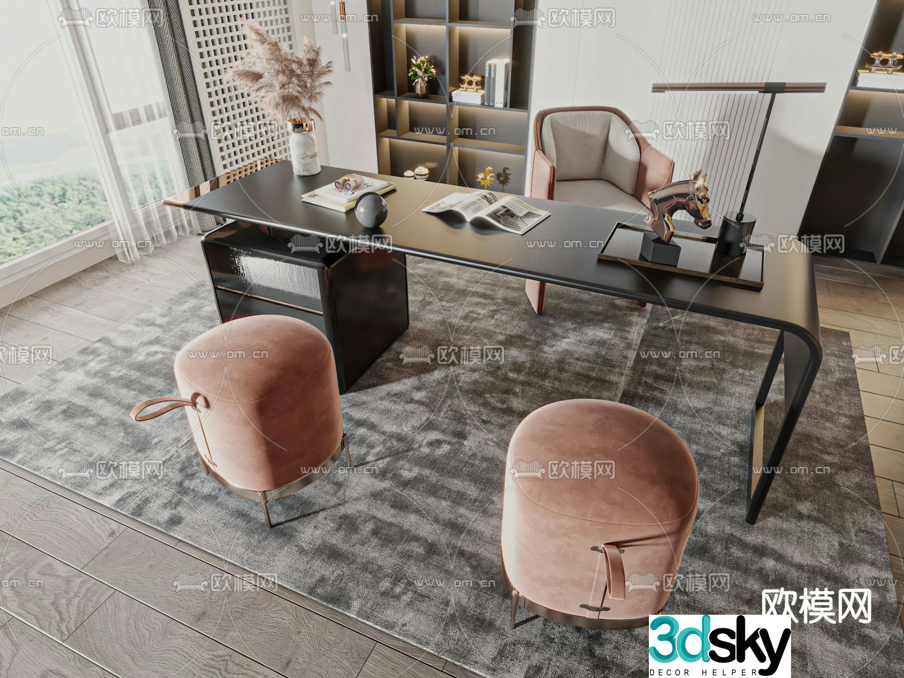 Light luxury desk and chair desk and chair 3d model