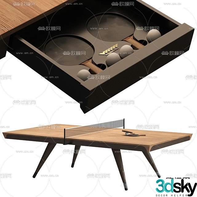 Modern creative solid wood table tennis table free 3d model