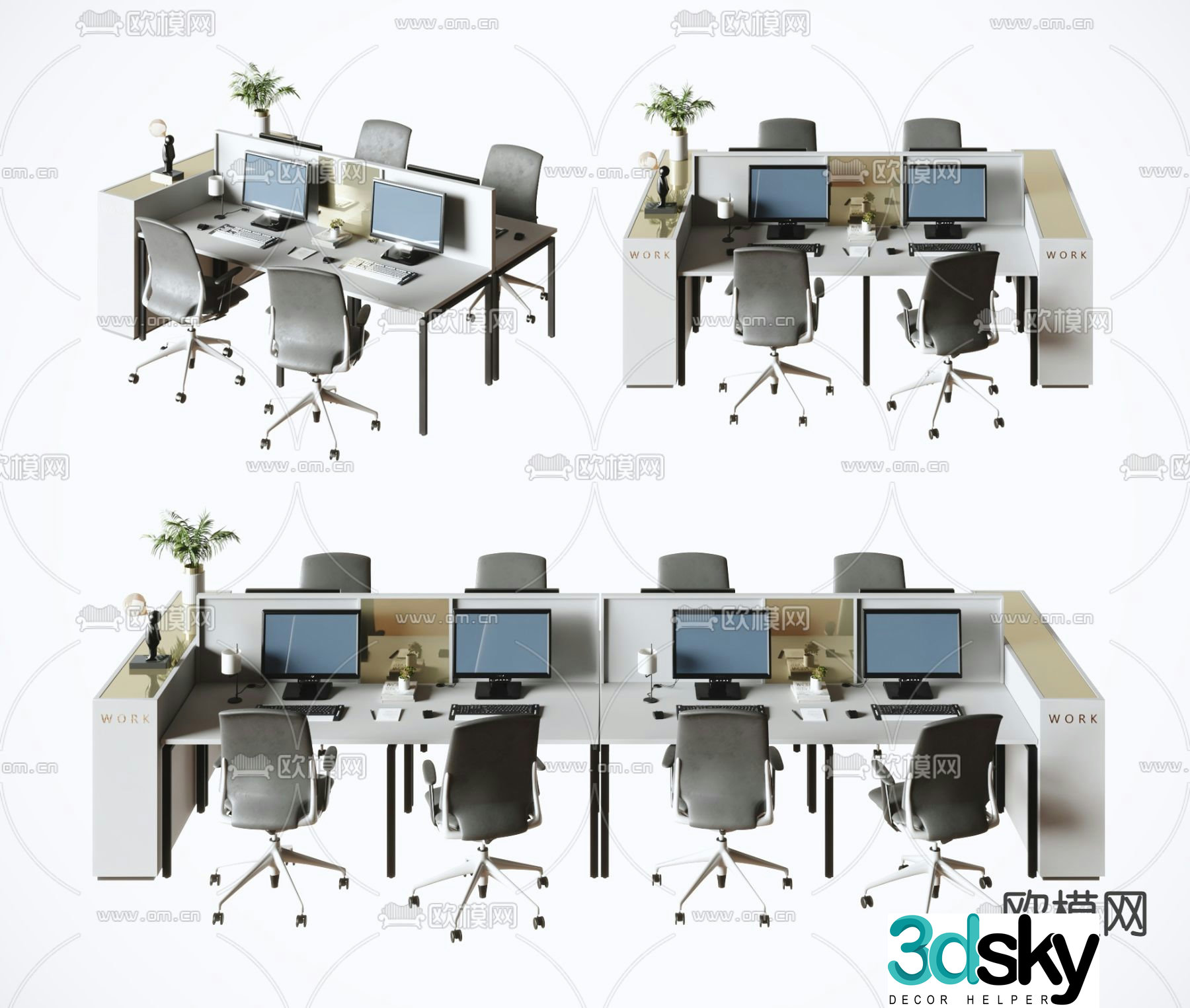 Card space desk staff desk and chair 3d model