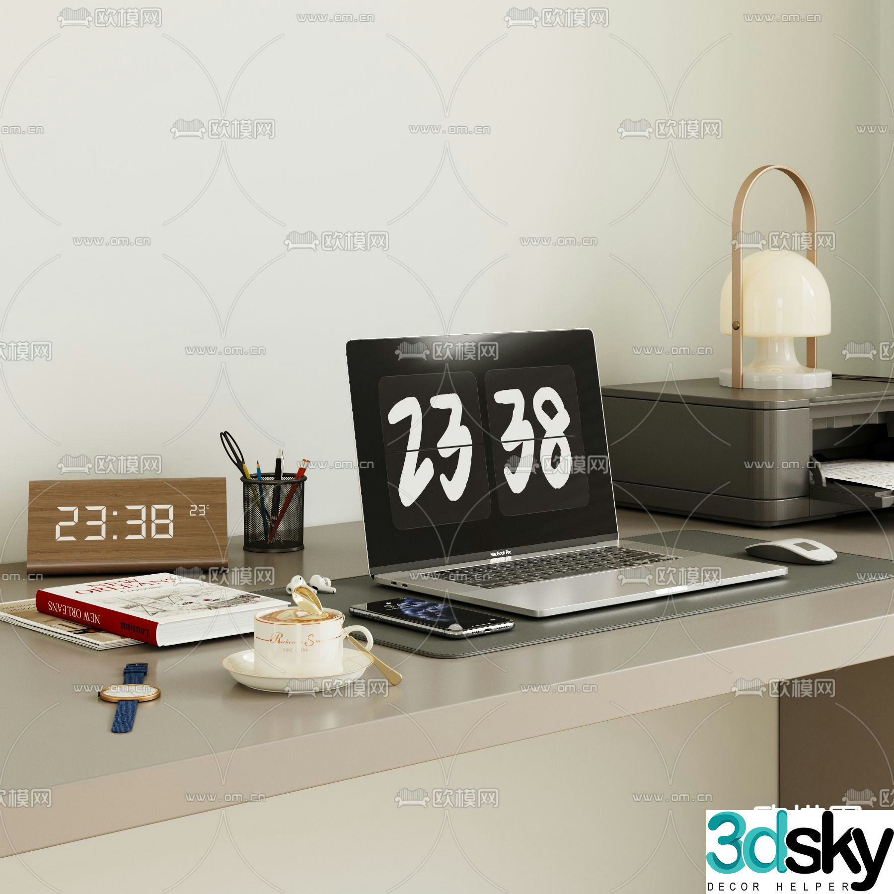 laptop printer office supplies 3d model
