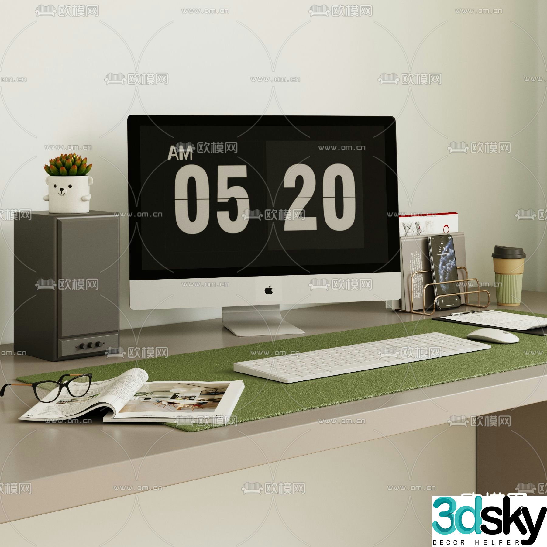 apple computer keyboard books office supplies 3d model