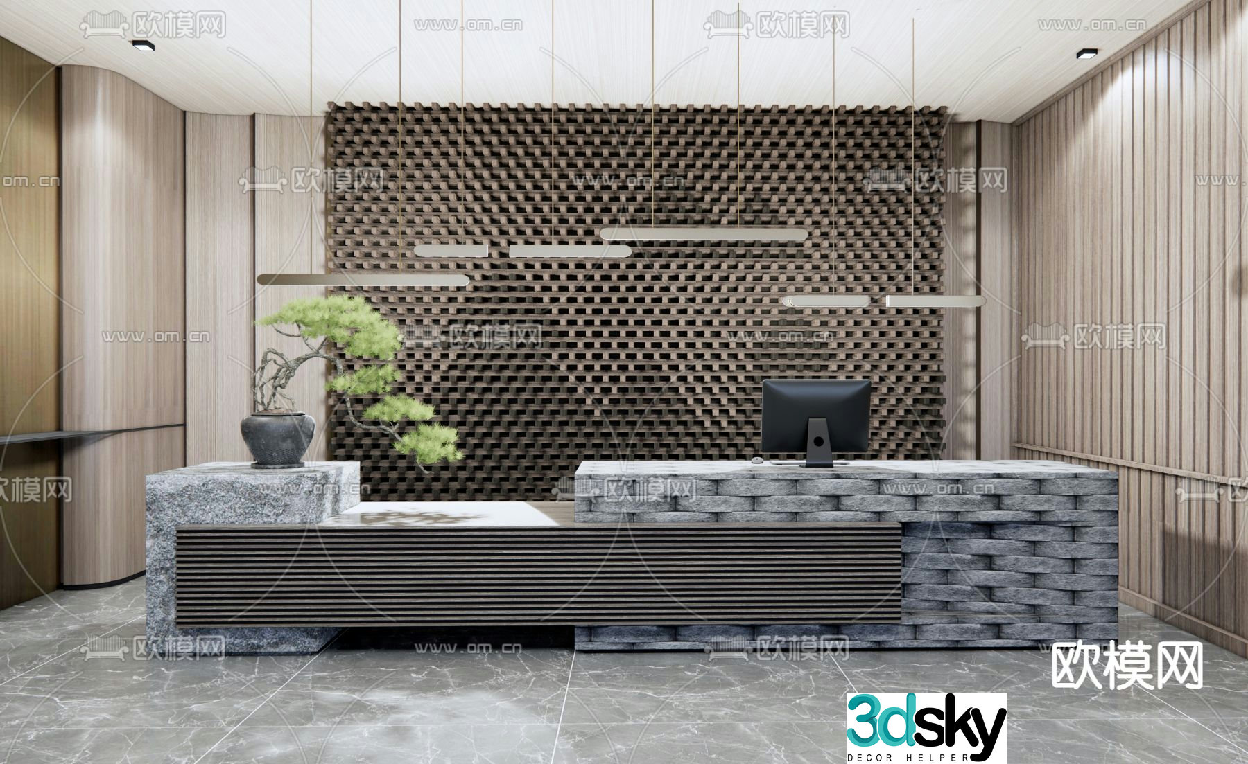 New Chinese style front desk reception desk 3d model