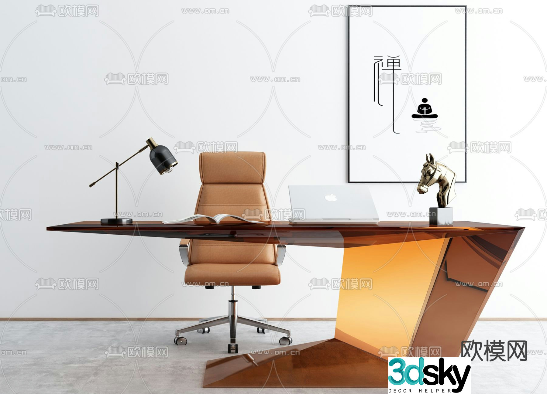 Acrylic office desk and chair office desk and chair 3d model