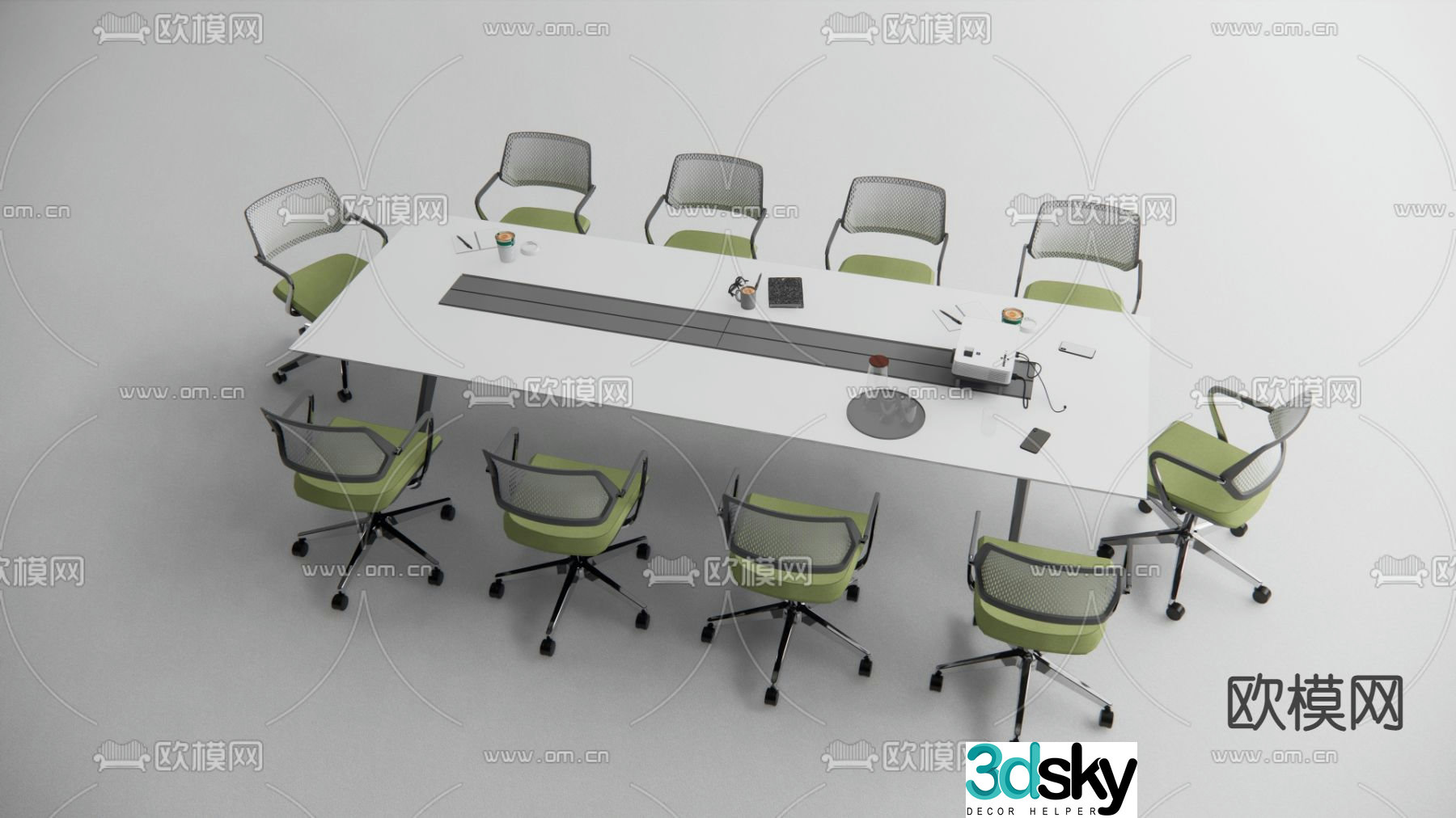 Ten-person conference table and chairs conference table 3D model