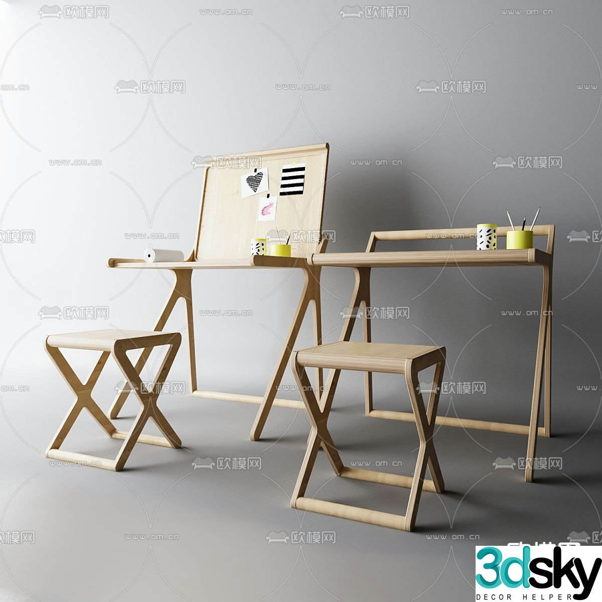 Modern children’s desk chair desk 3d model