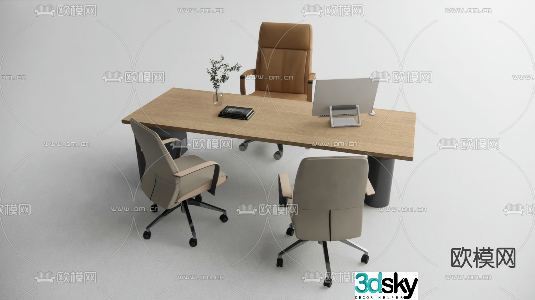 Desk table office desk chair 3d model