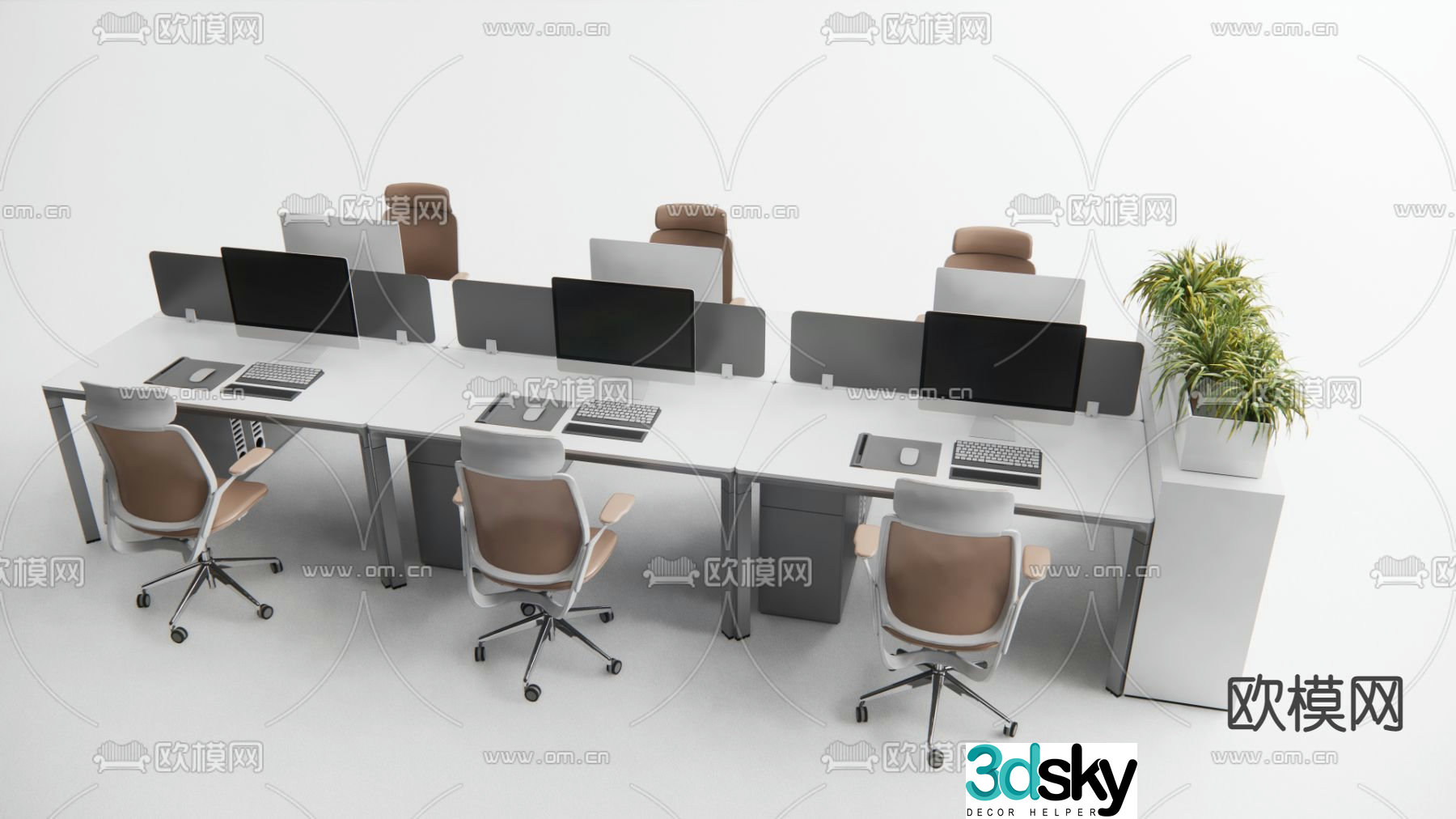 Office desk and chair screen booth 3d model