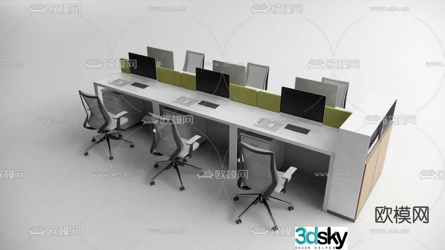Office desk and chair screen booth 3d model