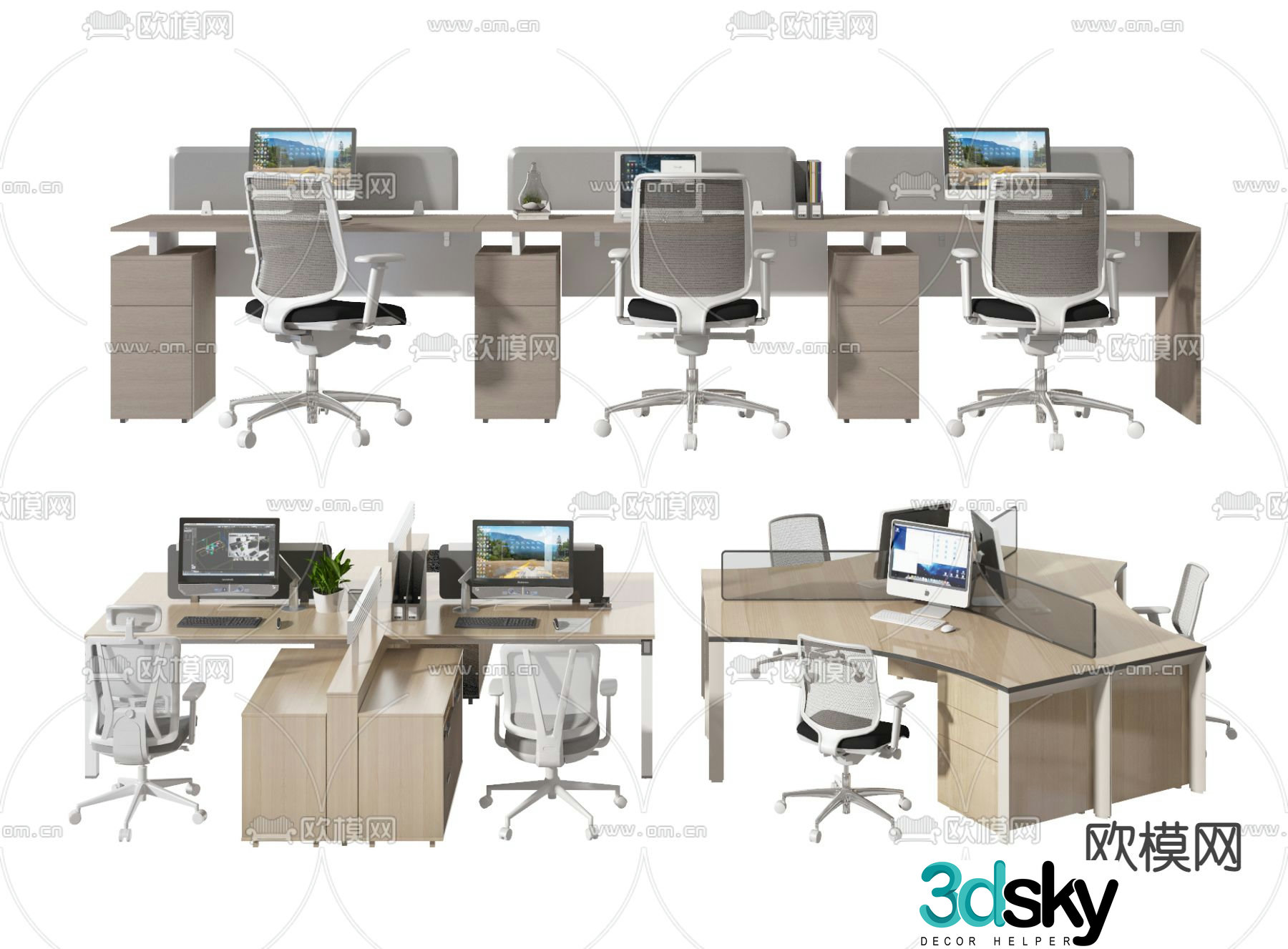 Card screen office desk and chair 3D model