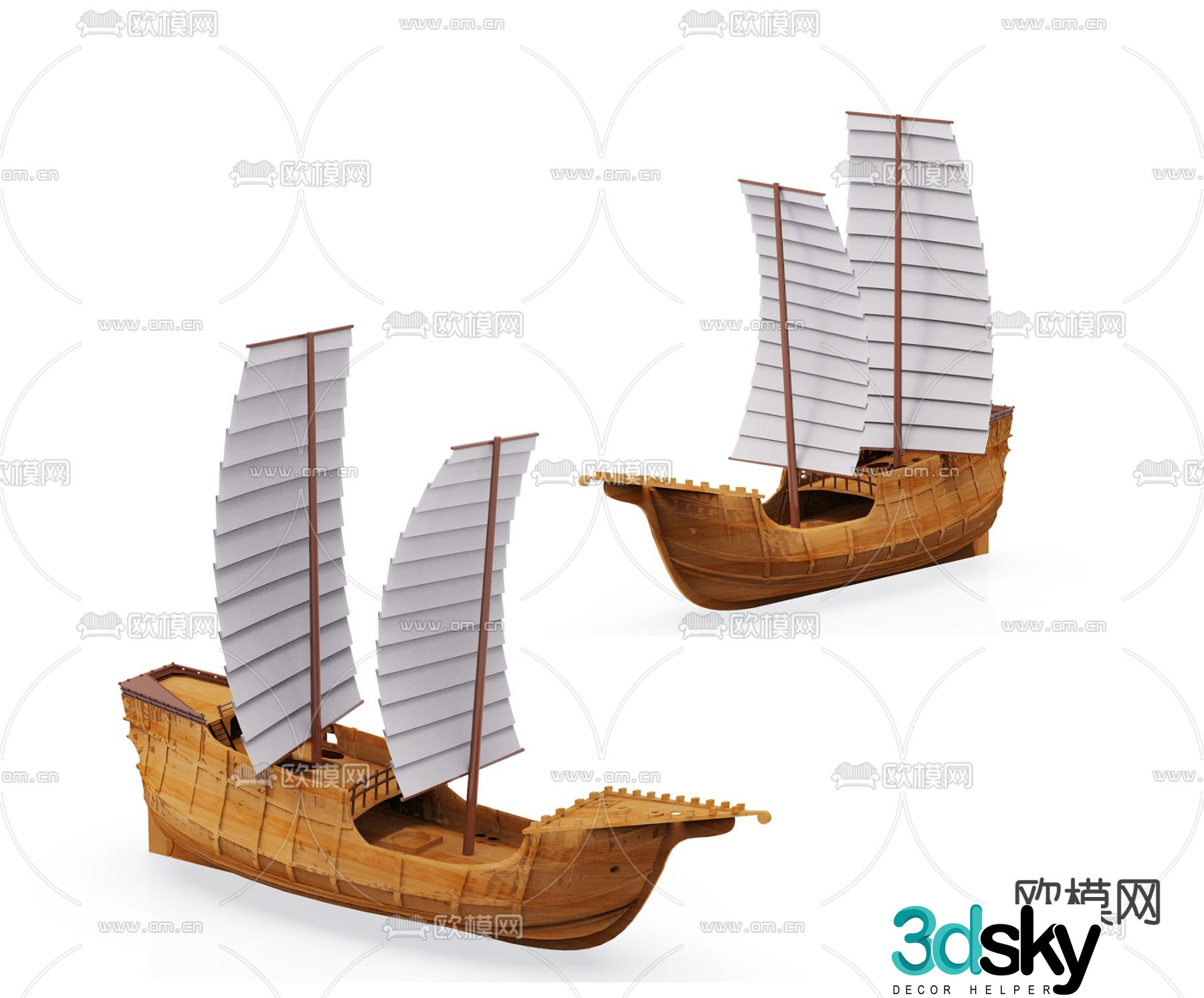 Chinese wooden sailing ship 3d model