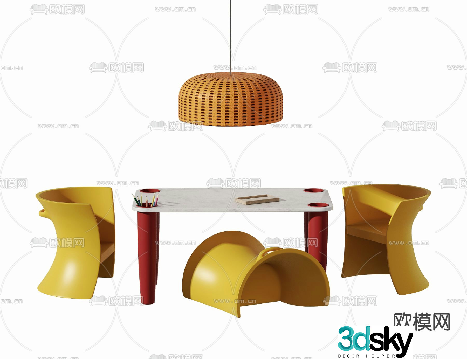 Modern children’s table and chair 3d model