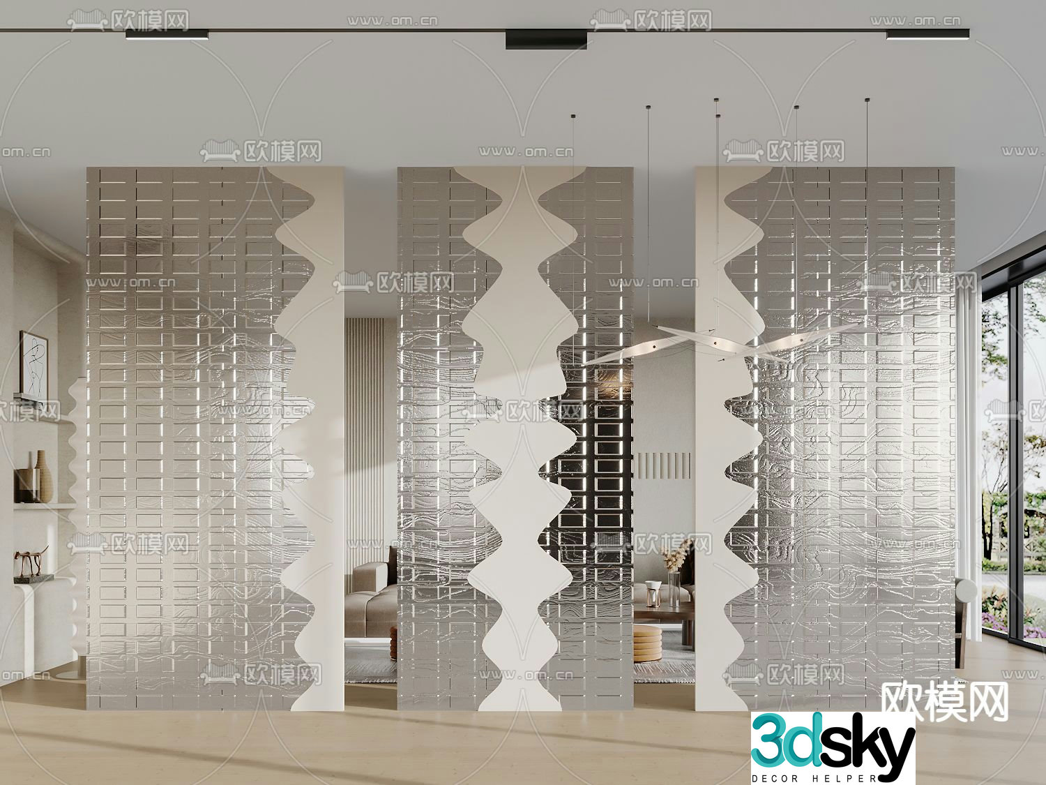 Glass brick wall partition screen 3d model