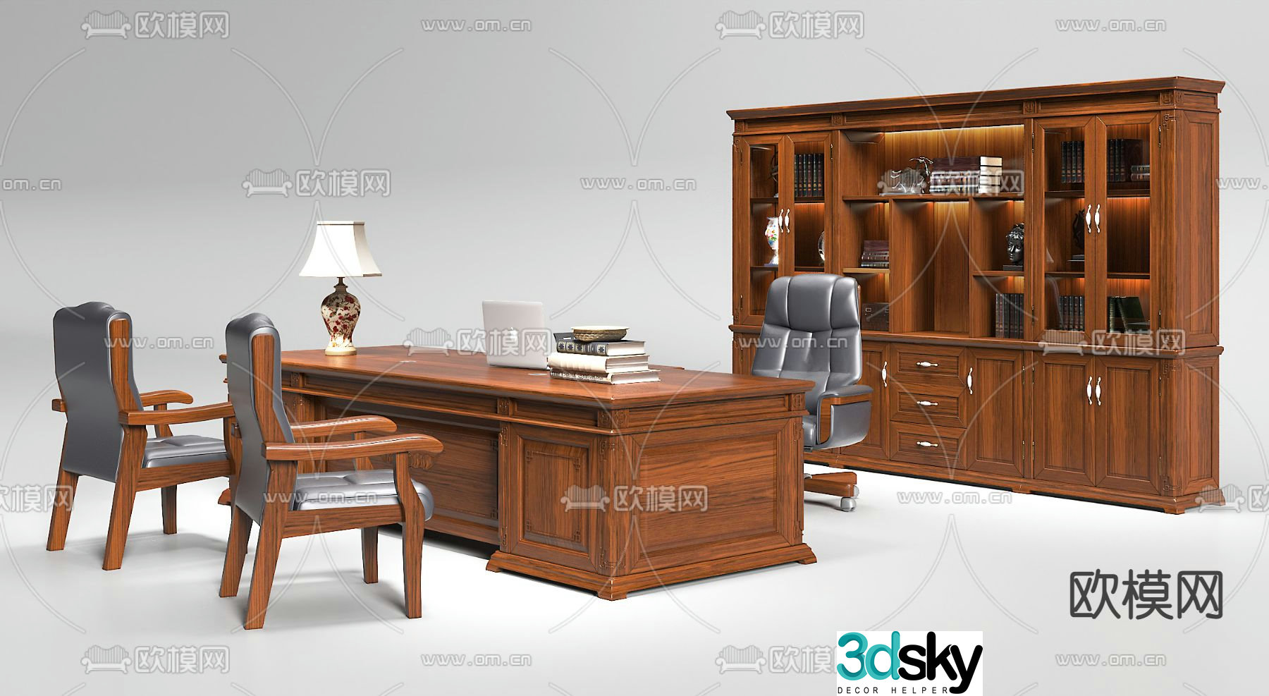 American desk desk and chair 3d model