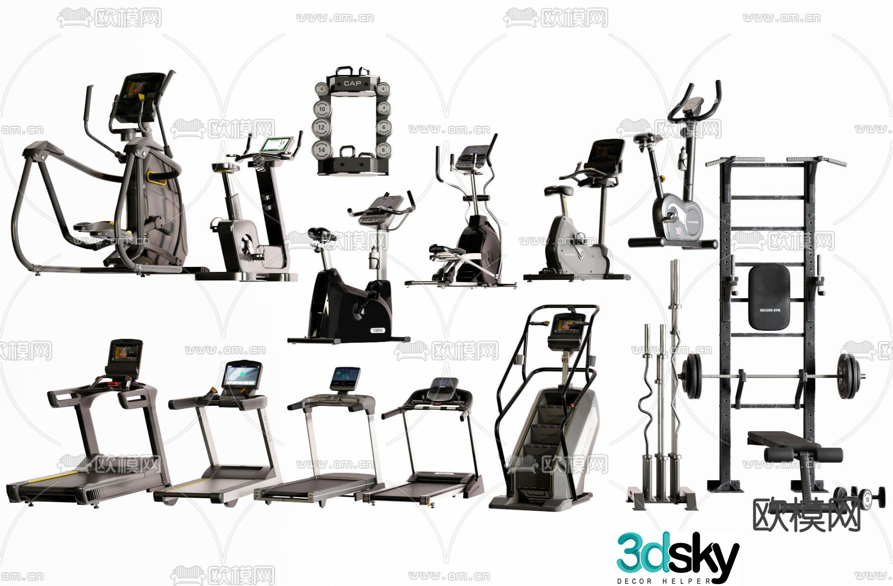 fitness equipment treadmill gym 3d model