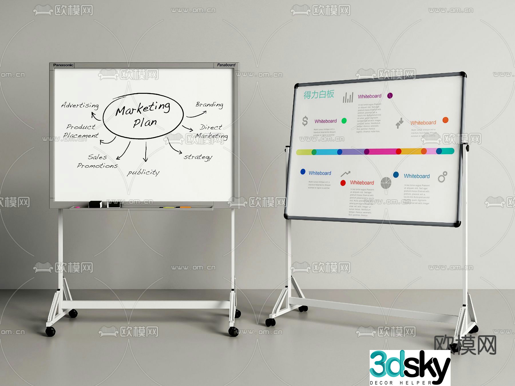 Office whiteboard mobile writing board 3d model