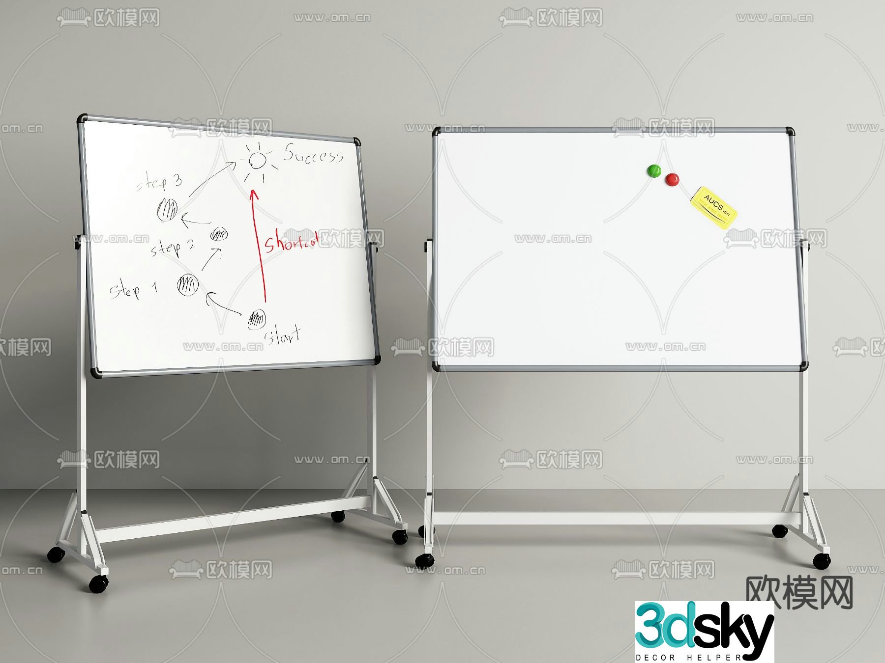 Office whiteboard mobile writing board 3d model