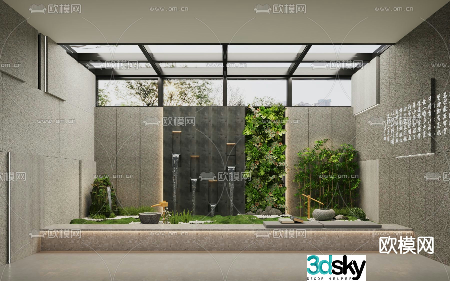 Indoor green plants landscape sketch 3d model