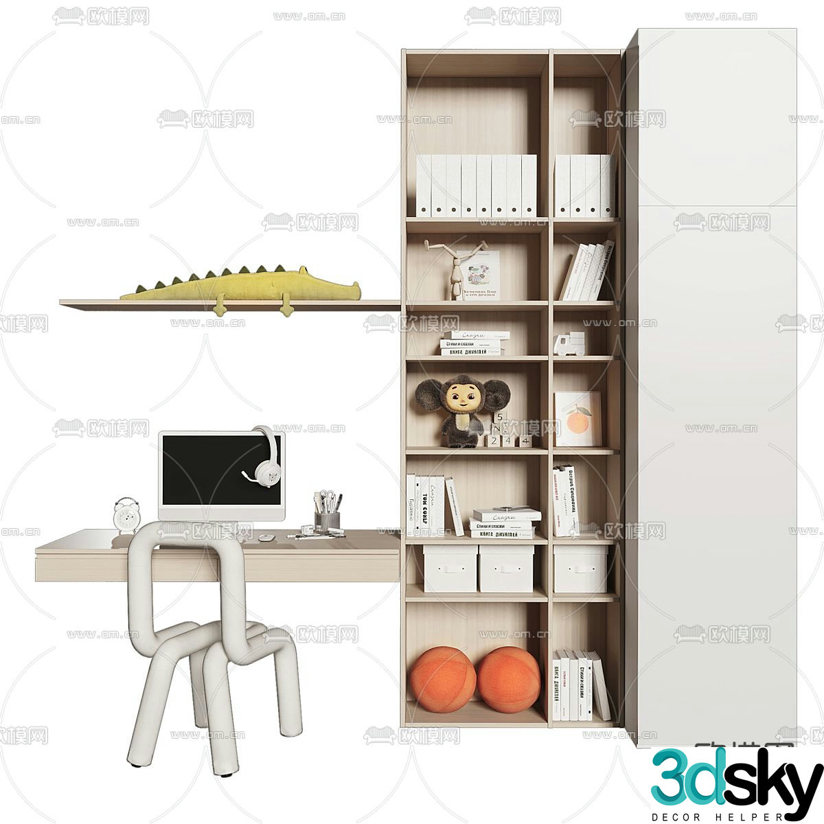 Children’s desk chair bookcase 3d model