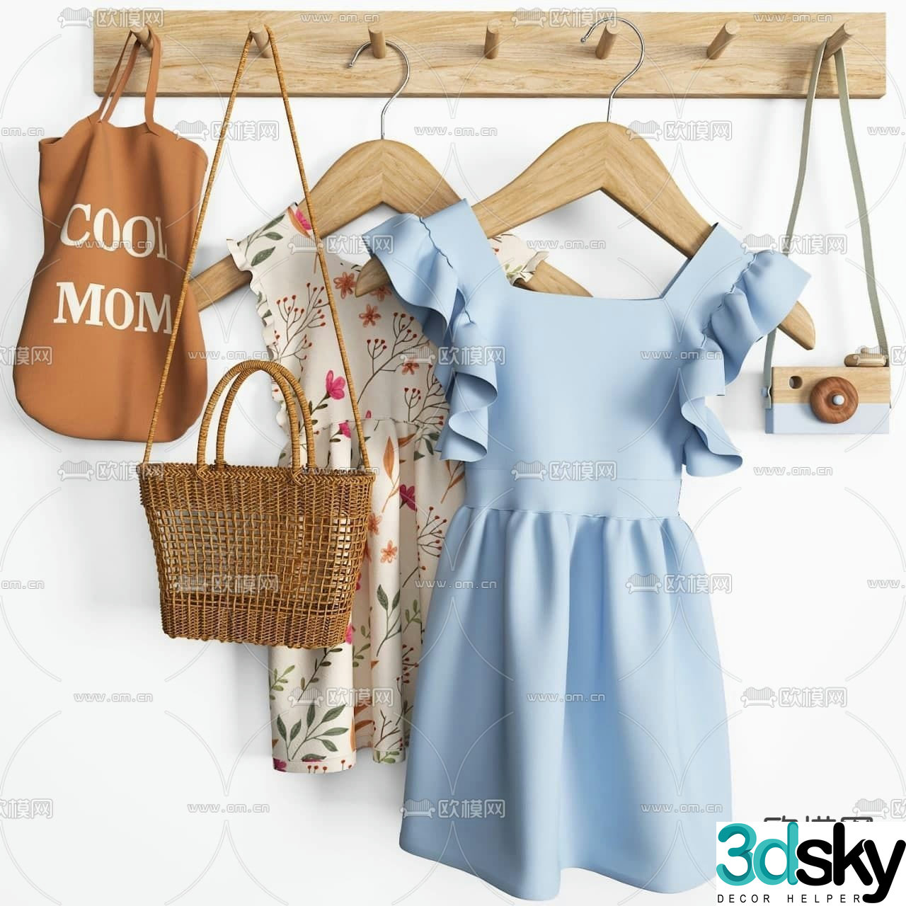 Children’s clothes and hats clothes rail 3D model