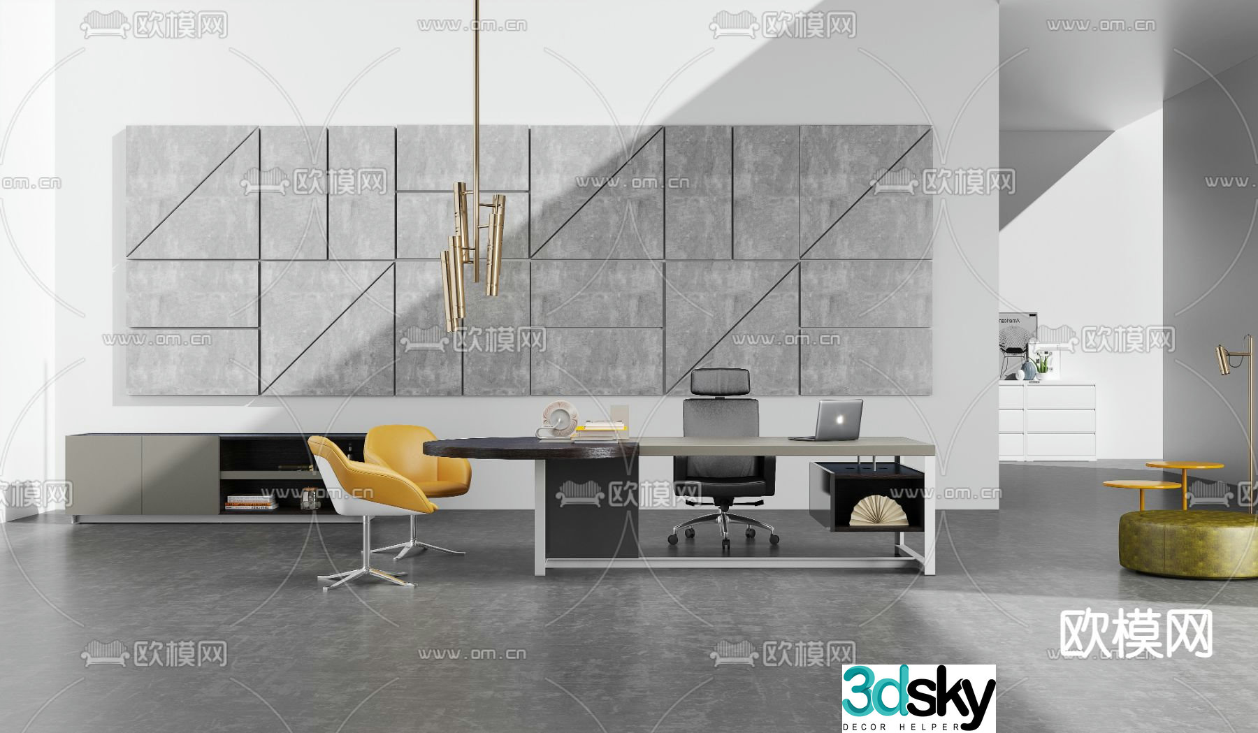 3D model of executive desk and chairs
