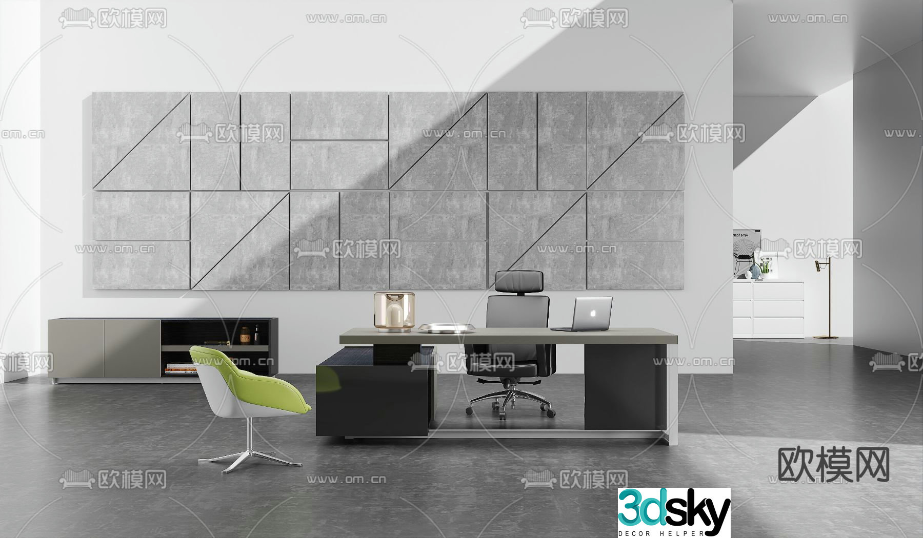 3D model of executive desk and chairs