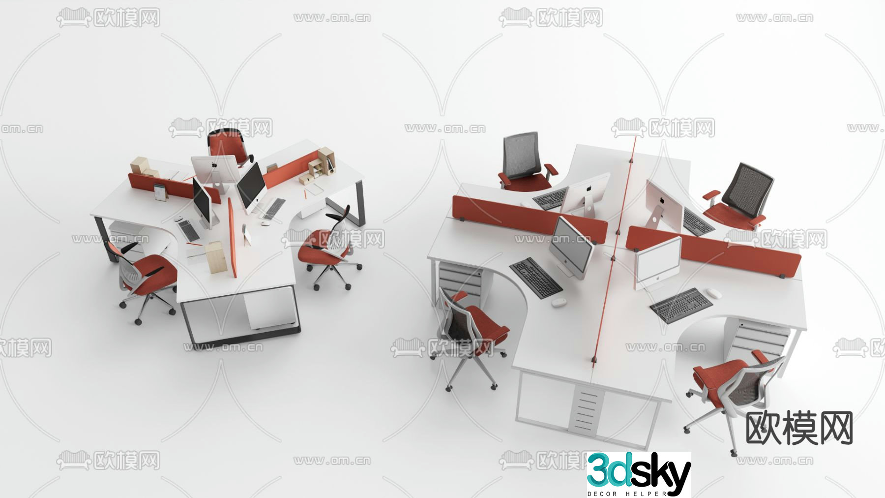 Office desk and chair screen card station 3D model