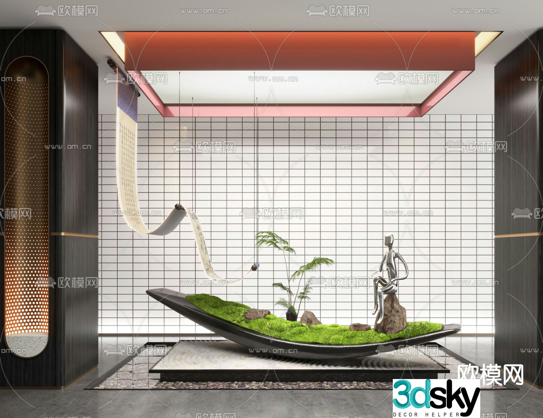 Moss sculpture indoor landscape sketch 3d model