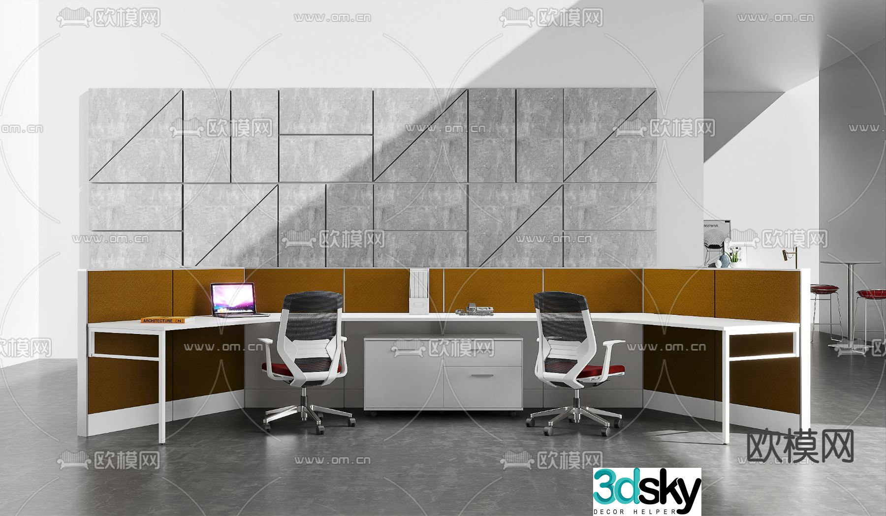 Office desks and chairs booth tables and chairs work station 3D model