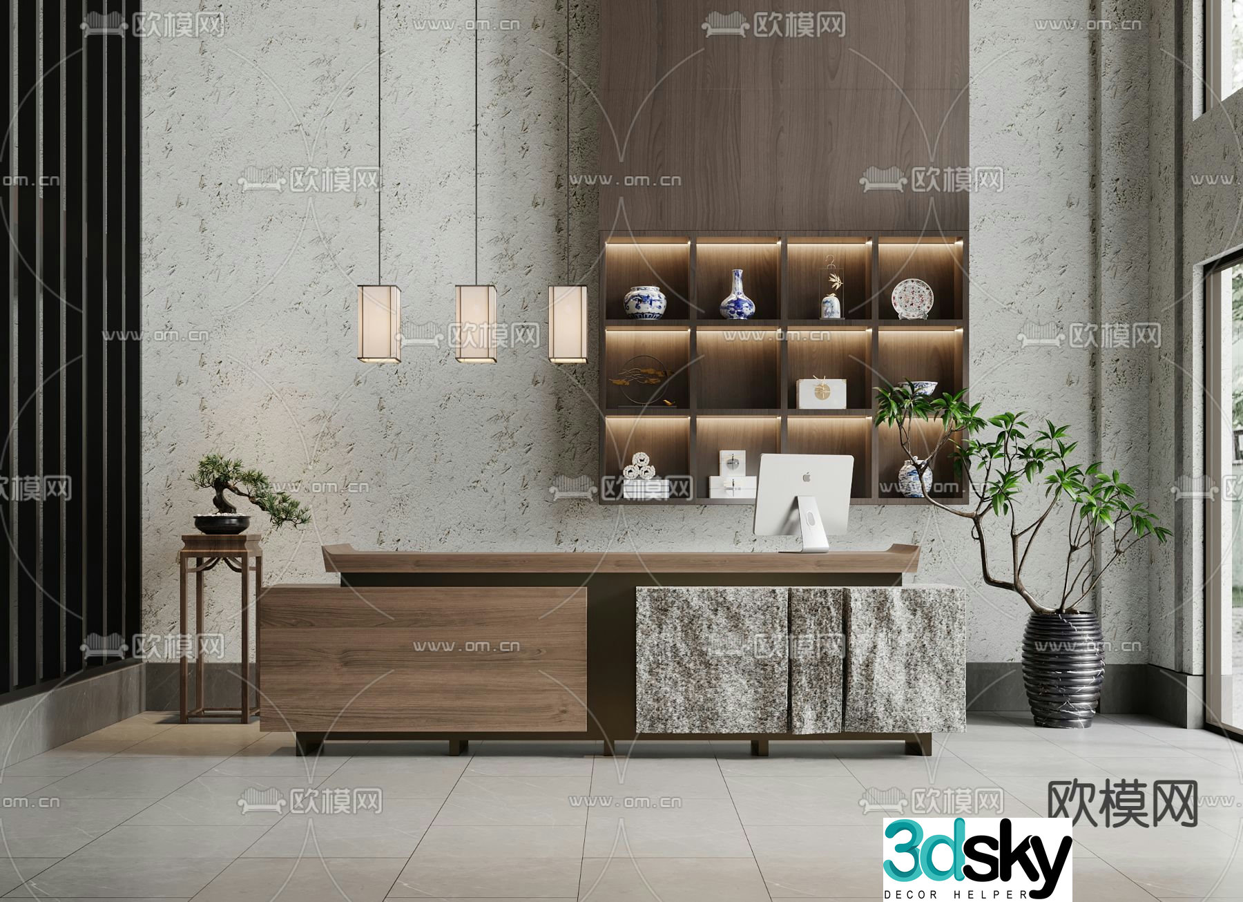 New Chinese style reception desk service desk 3d model